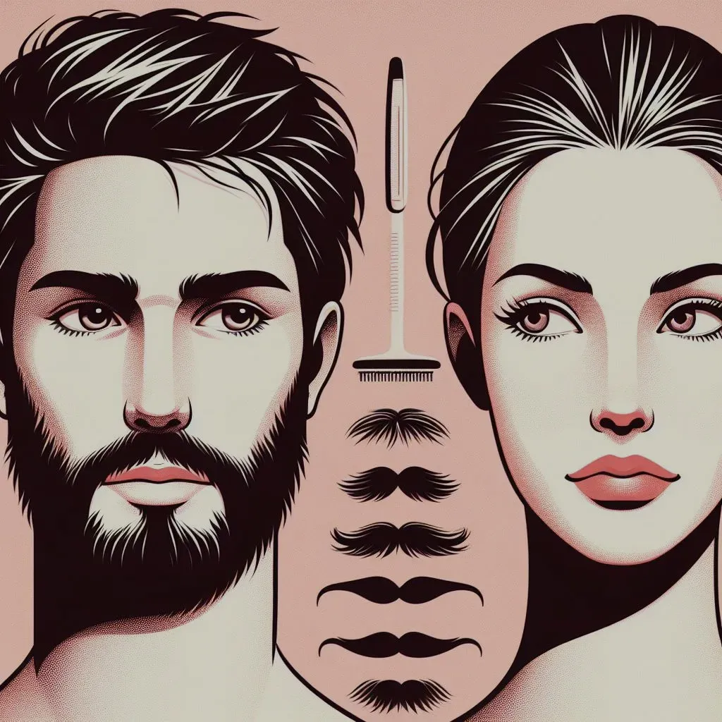 An illustration of a man and a woman with stylized hairs.