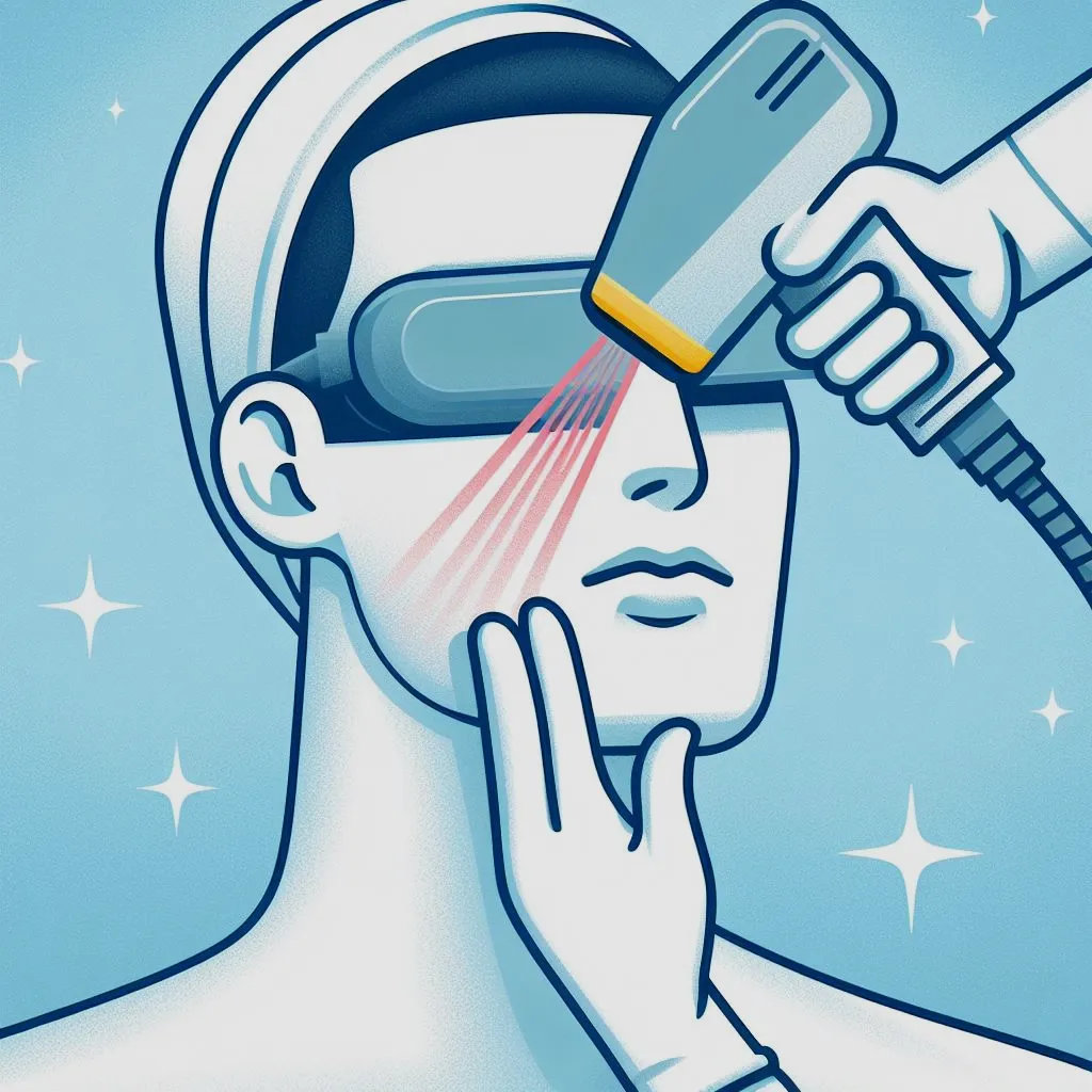 An illustration of man undergoing laser hair removal.