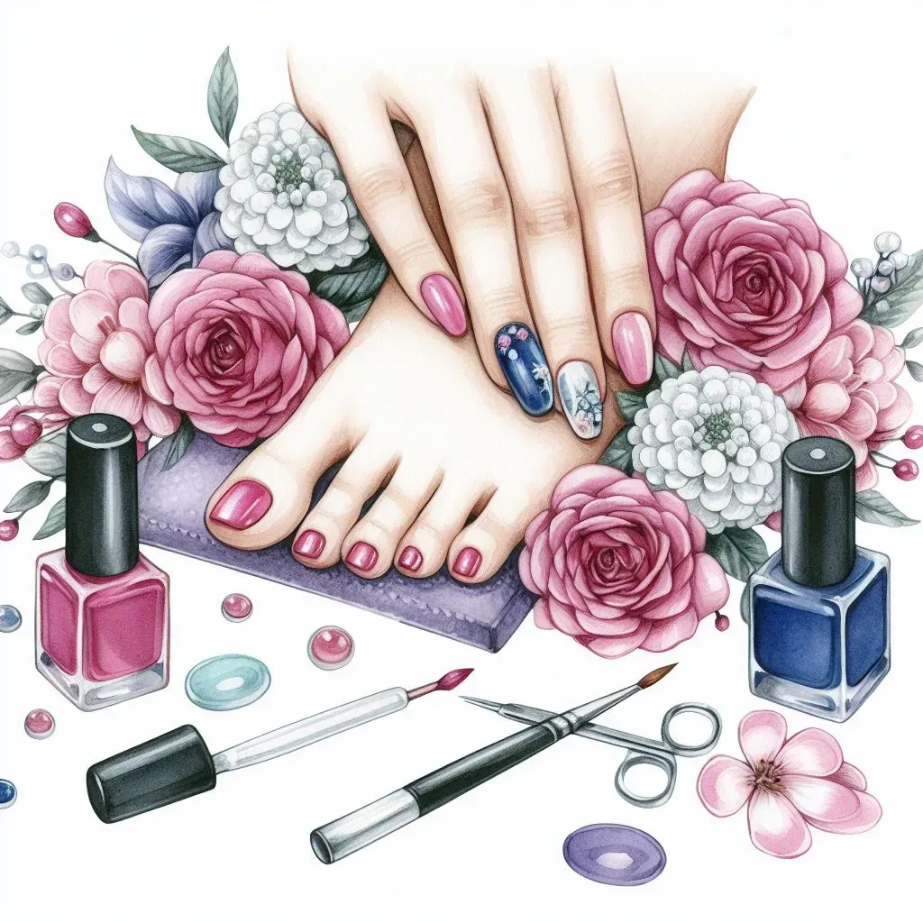 An illustration showing manicure and pedicure process.