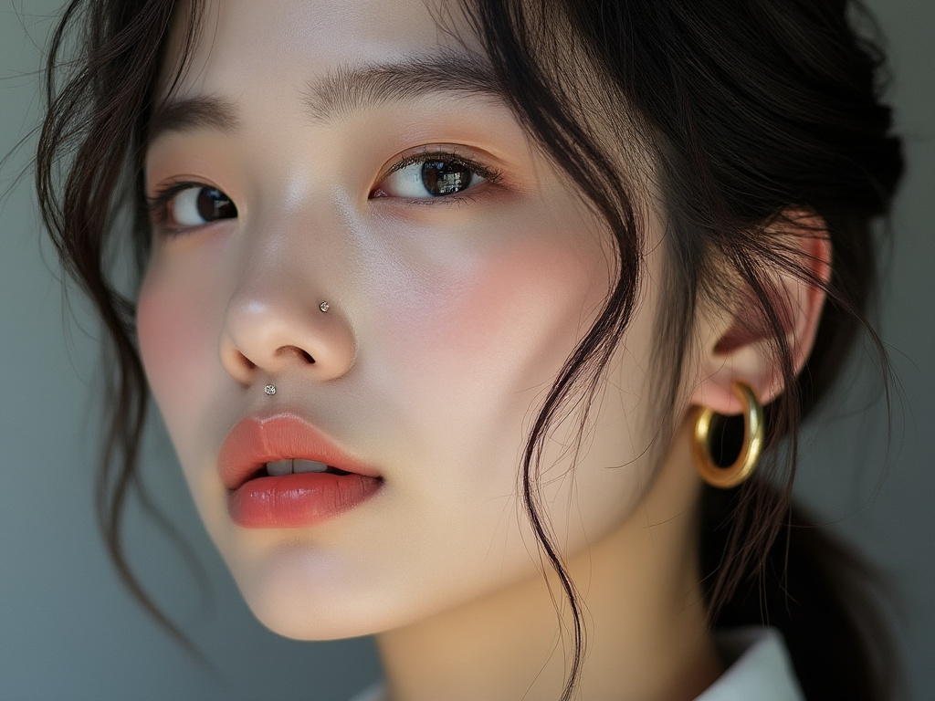 Close-up of a delicate ear piercing.
