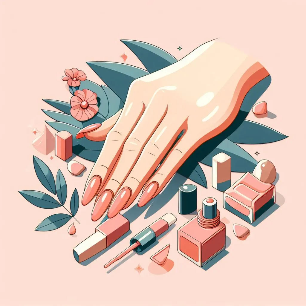 an image illustrates acrylic nails, proper care, and maintenance