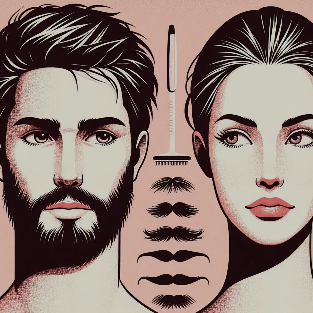 An illustration of a man and a woman with stylized hairs.